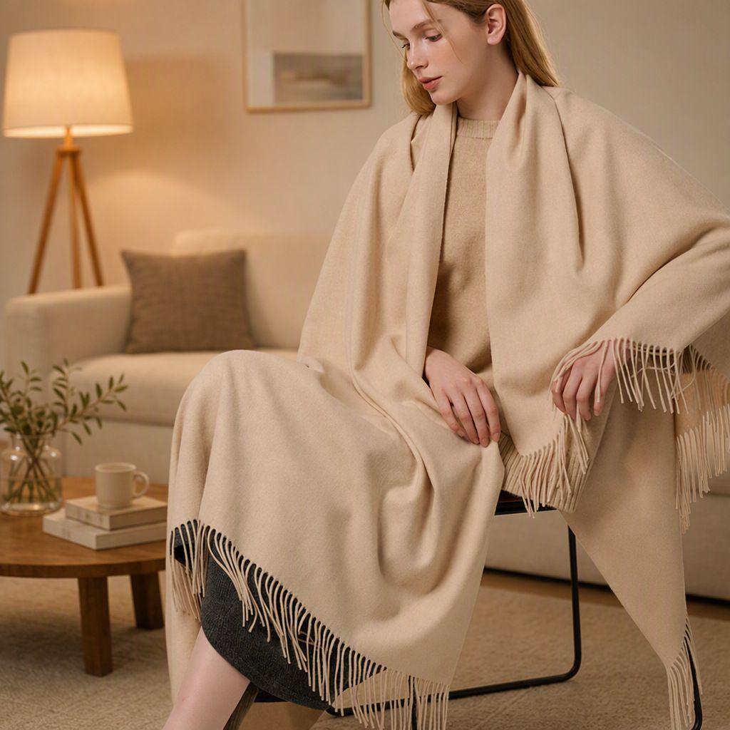 Oversized Soft Fringed 100% Cashmere Shawl Blanket Wrap for Travel