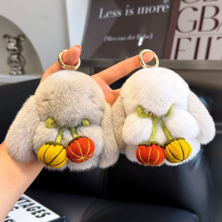 2026 Autumn New Halloween Pumpkin Rabbit Fur Bunny Keychain Soft Fluffy Bag  Car Accessory