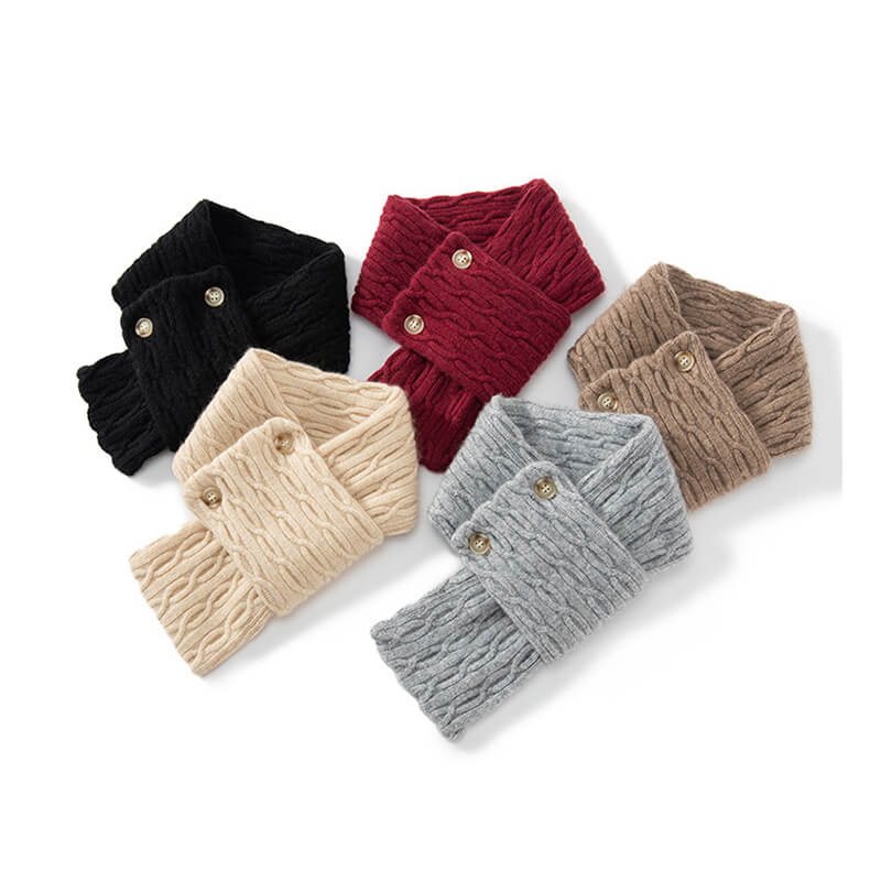 100% Cashmere Knitted Scarf with Buttons for Women