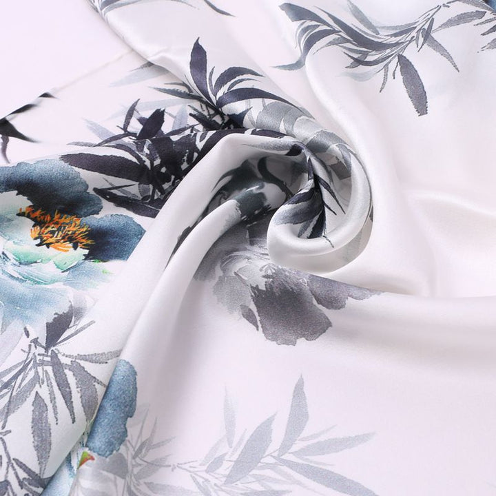 69" x 21" Womens Long Floral Printed Mulberry Silk Scarf Lightweight Luxury Wrap Neck Shawl