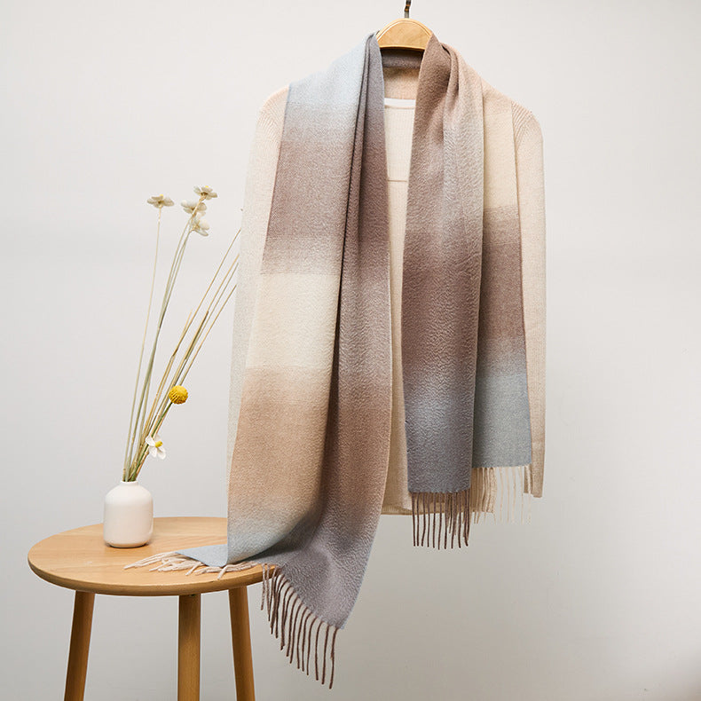 Long Plaid Pure Cashmere Scarf with Tassels