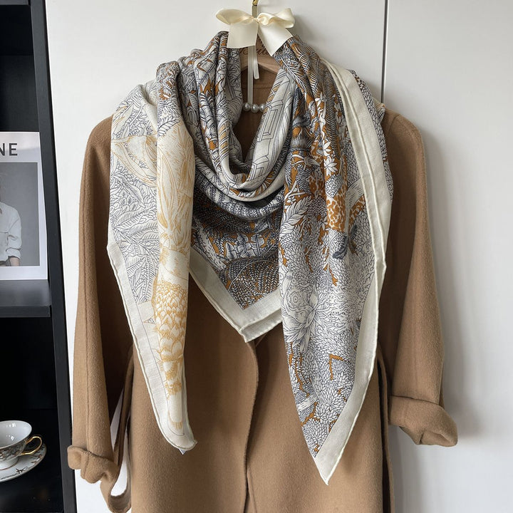 Lightweight and Soft Women Printed Silk Wool Blend Square Scarf