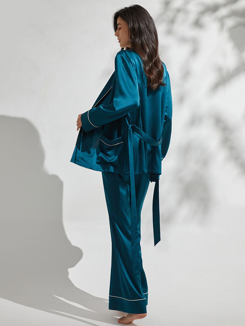 19 Momme 3-Piece Luxurious Long Silk Pajama Set for Women