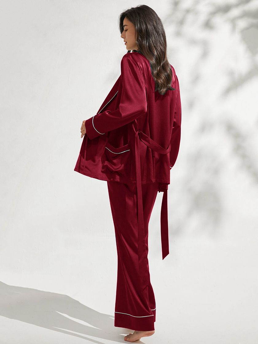 19 Momme 3-Piece Luxurious Long Silk Pajama Set for Women