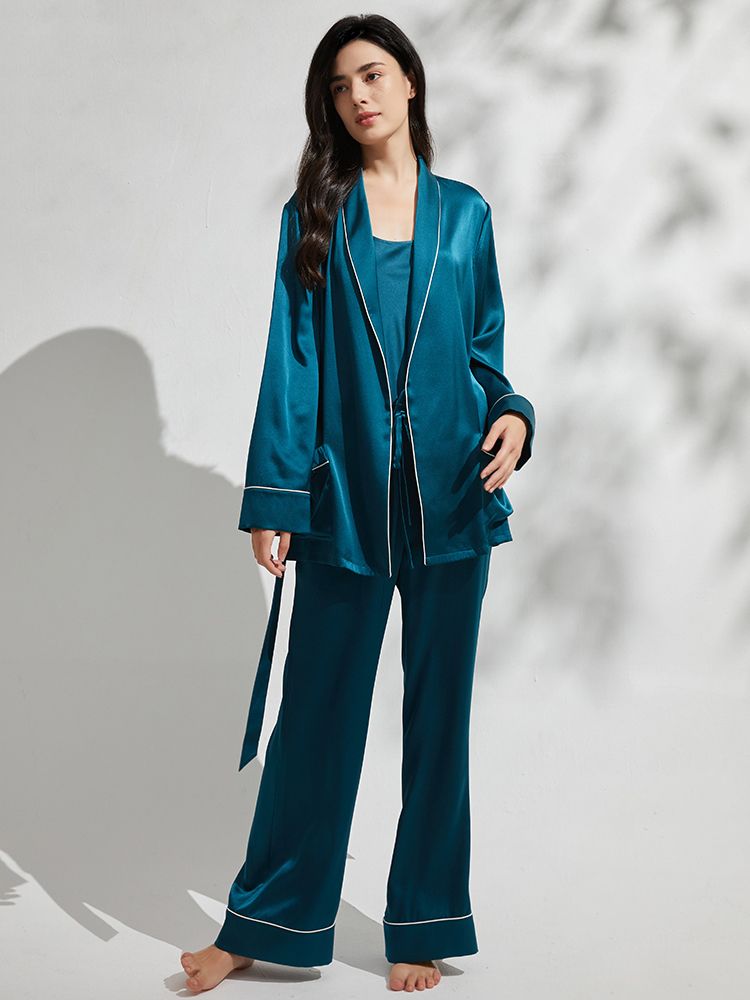 19 Momme 3-Piece Luxurious Long Silk Pajama Set for Women