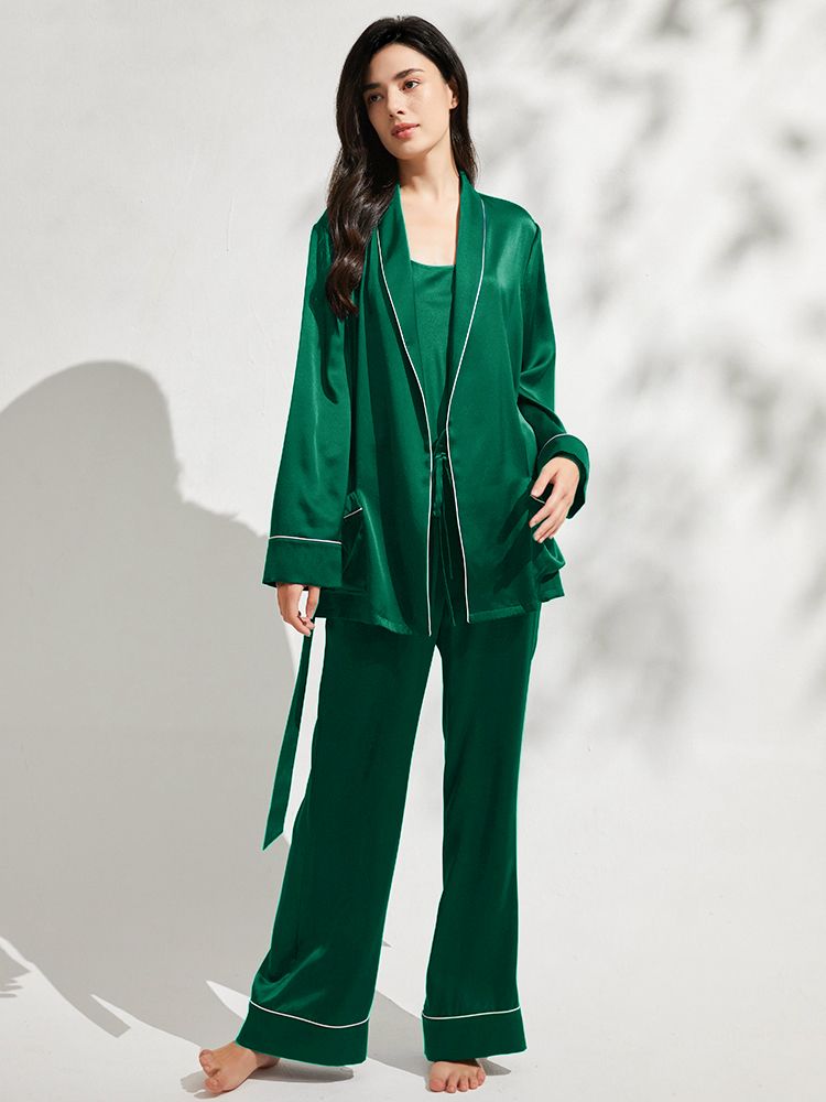 19 Momme 3-Piece Luxurious Long Silk Pajama Set for Women