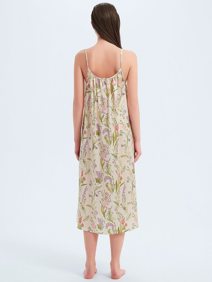 19 Momme Beige Floral Relaxed Mulberry Silk Slip Nightgown
