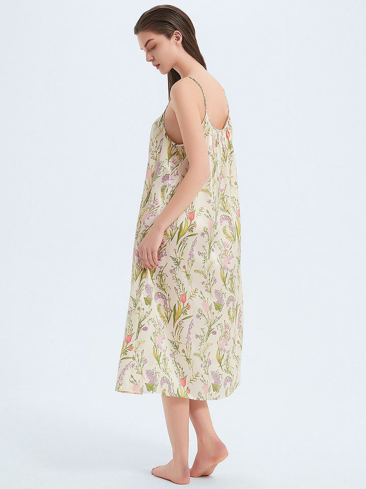 19 Momme Beige Floral Relaxed Mulberry Silk Slip Nightgown