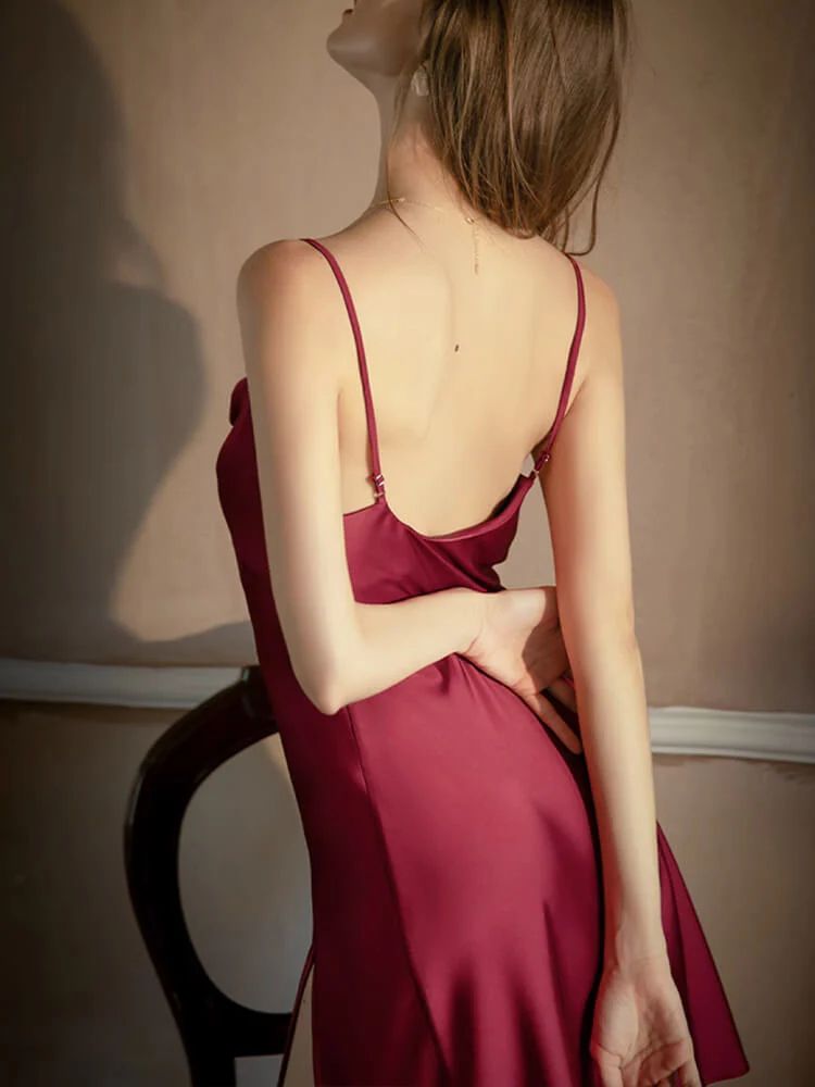 19 Momme Bias-Cut Cowl Neck Silk Chemise with Side Slit