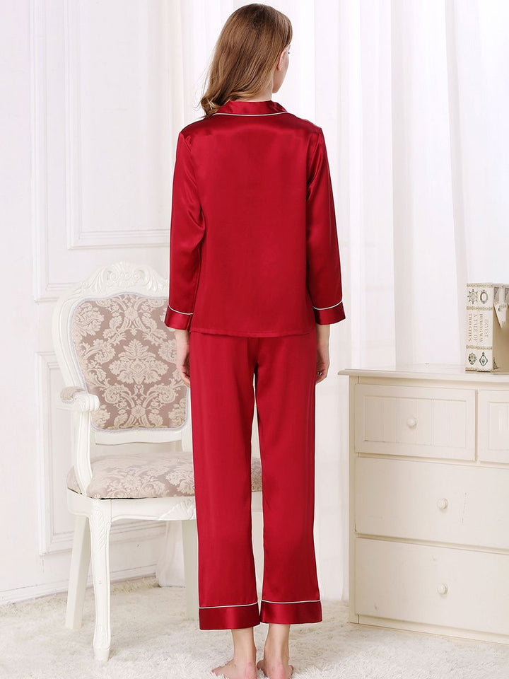 19 Momme Classic Long Sleeve Silk Pajama Set for Women with Trimming