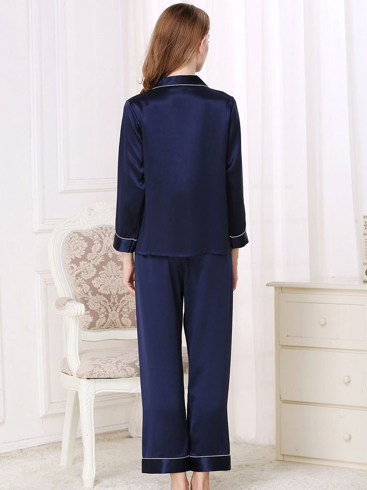 19 Momme Classic Long Sleeve Silk Pajama Set for Women with Trimming