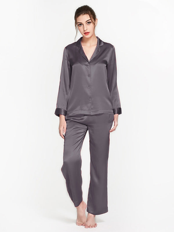 19 Momme Classic Solid Color Full Length Silk PJ Set for Women