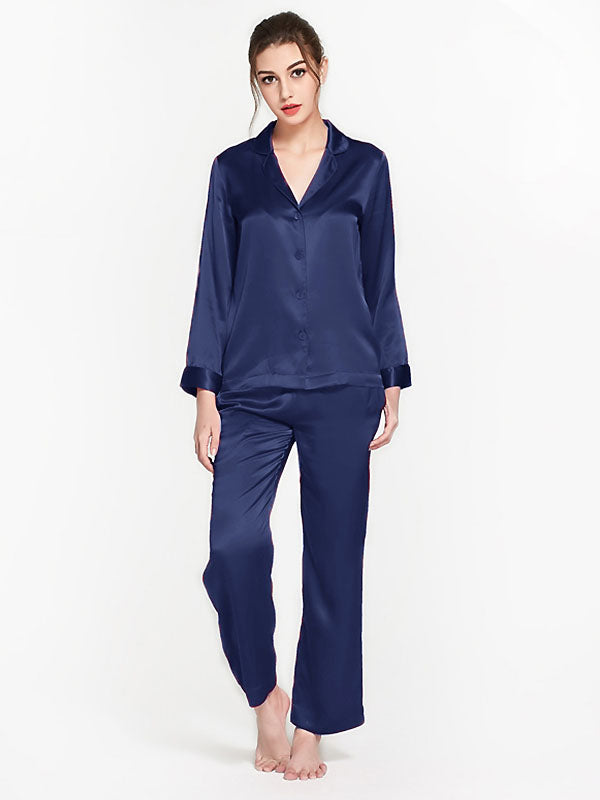19 Momme Classic Solid Color Full Length Silk PJ Set for Women