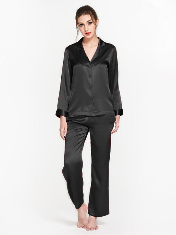 19 Momme Classic Solid Color Full Length Silk PJ Set for Women