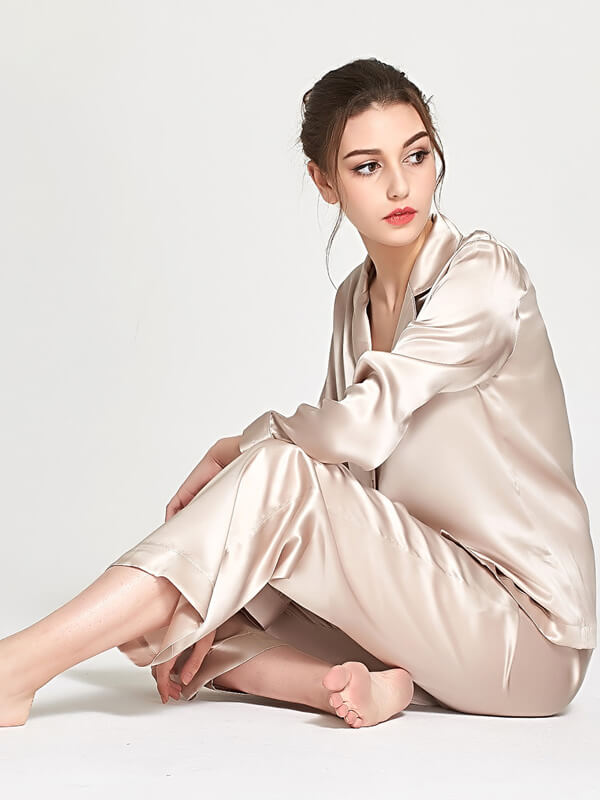 19 Momme Classic Solid Color Full Length Silk PJ Set for Women