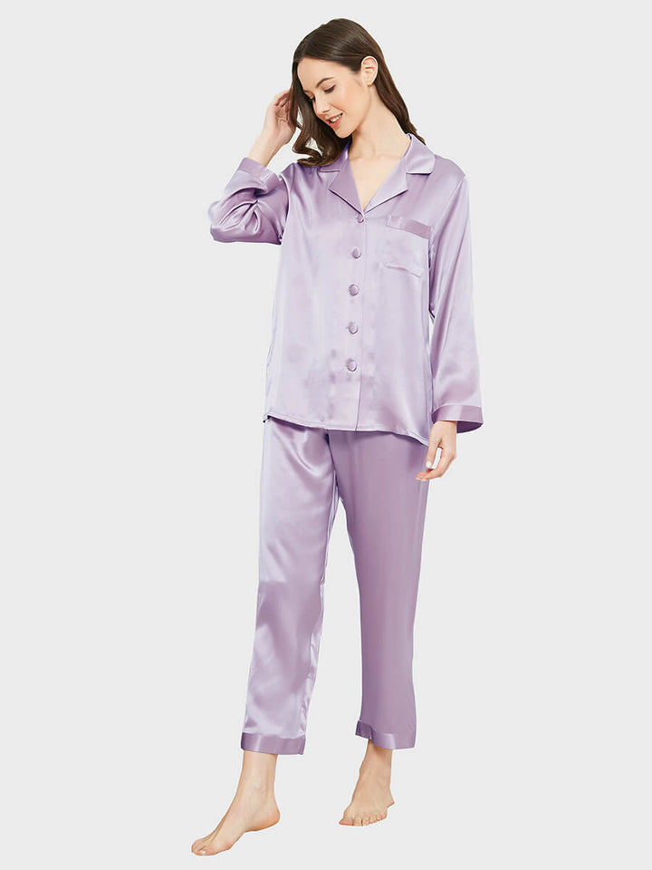 19 Momme Classic Solid Color Full Length Silk PJ Set for Women