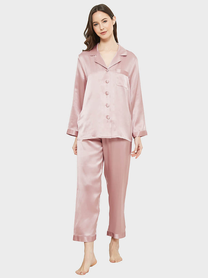 19 Momme Classic Solid Color Full Length Silk PJ Set for Women