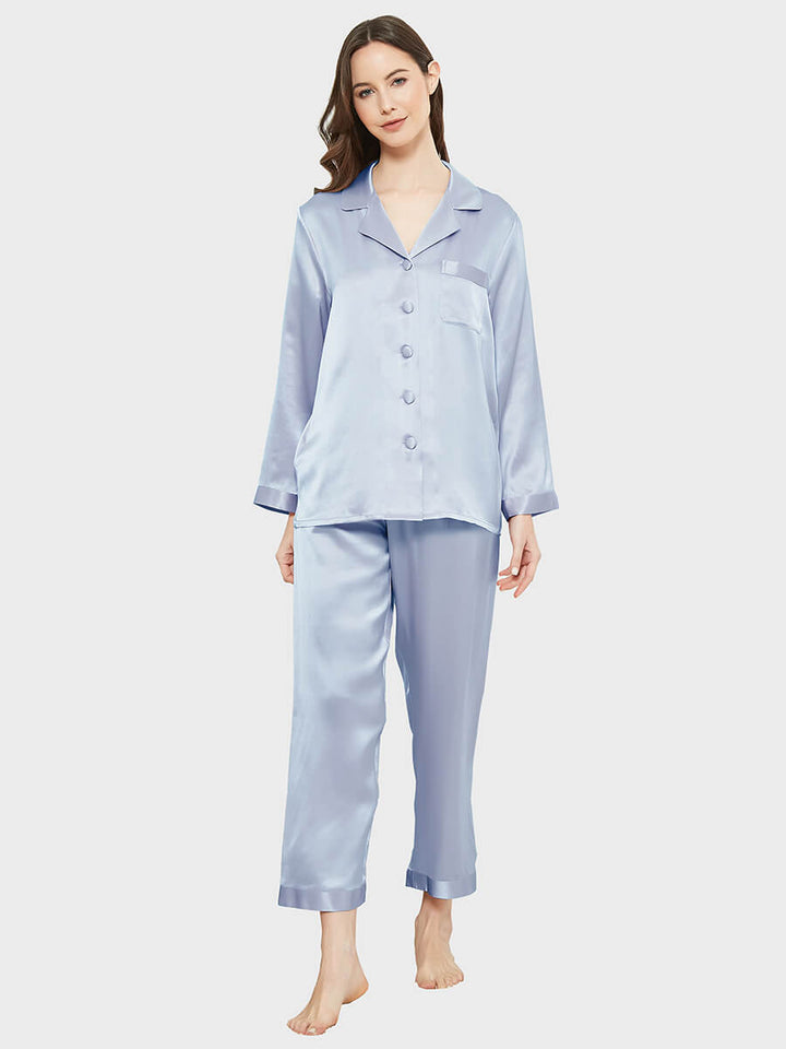 19 Momme Classic Solid Color Full Length Silk PJ Set for Women