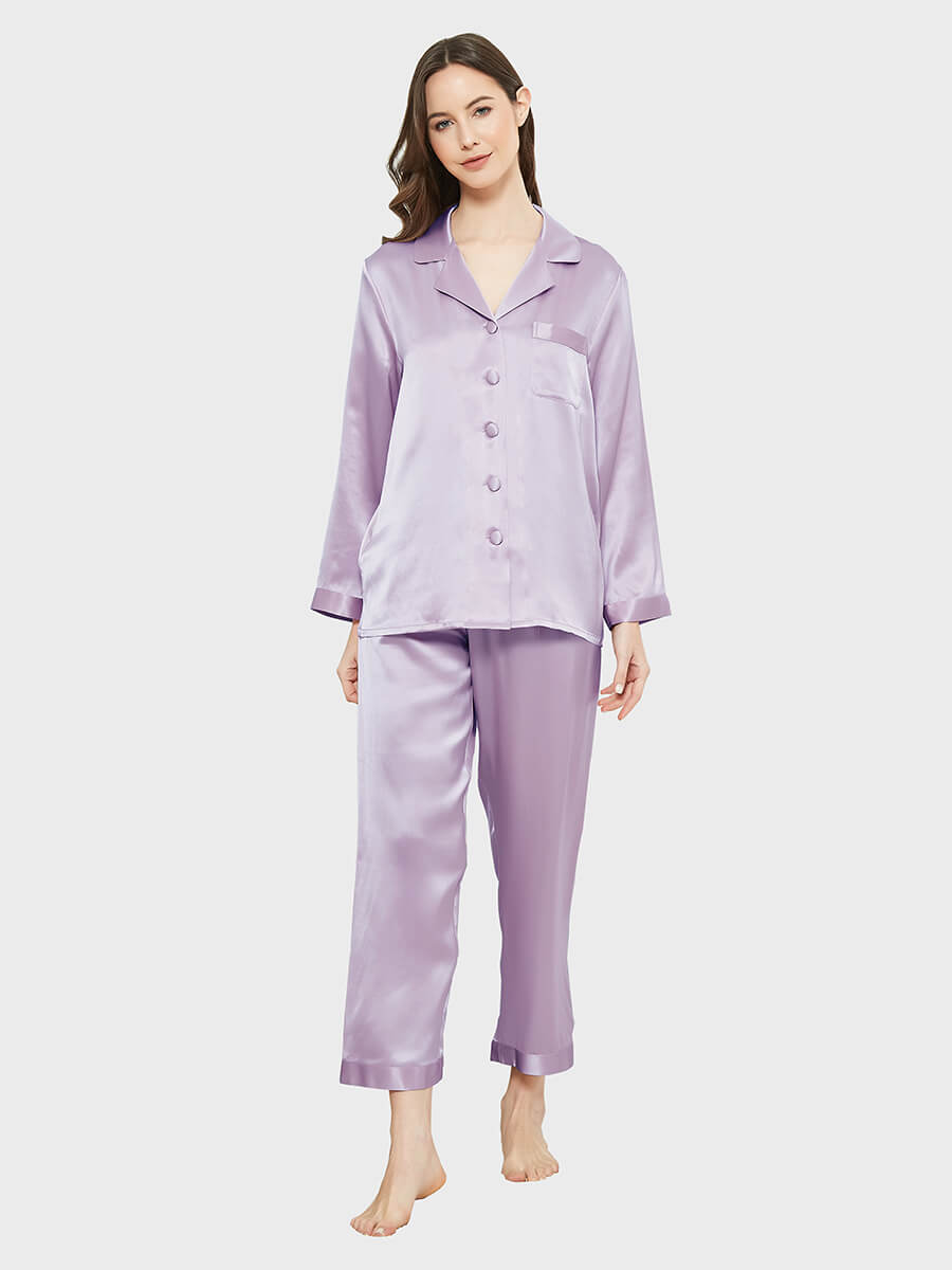 19 Momme Classic Solid Color Full Length Silk PJ Set for Women