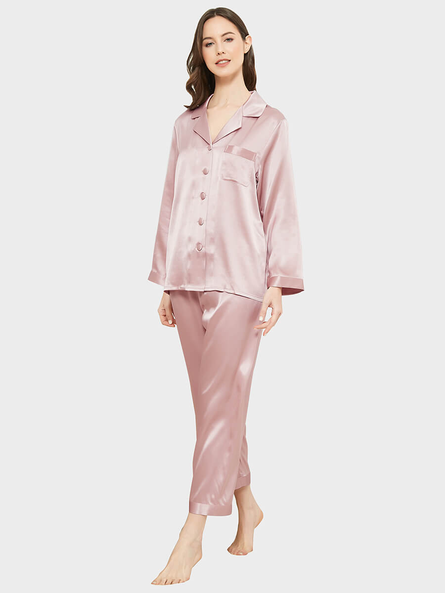 19 Momme Classic Solid Color Full Length Silk PJ Set for Women
