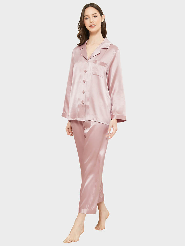19 Momme Classic Solid Color Full Length Silk PJ Set for Women