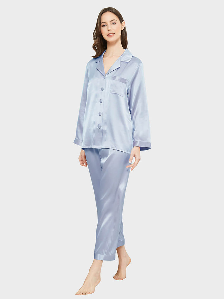 19 Momme Classic Solid Color Full Length Silk PJ Set for Women