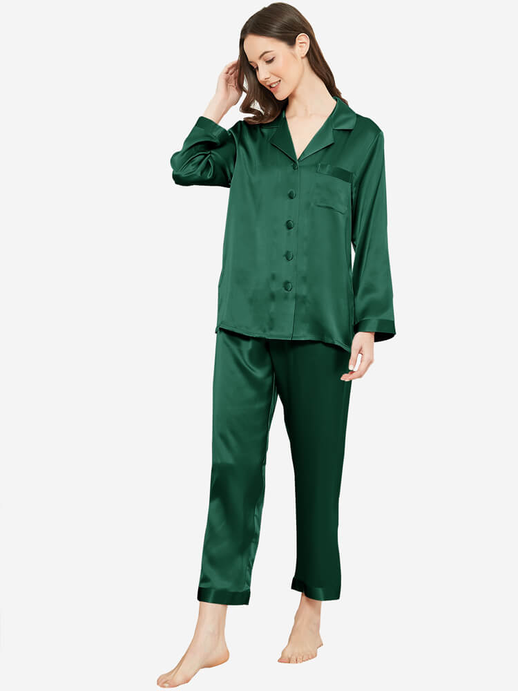 19 Momme Classic Solid Color Full Length Silk PJ Set for Women
