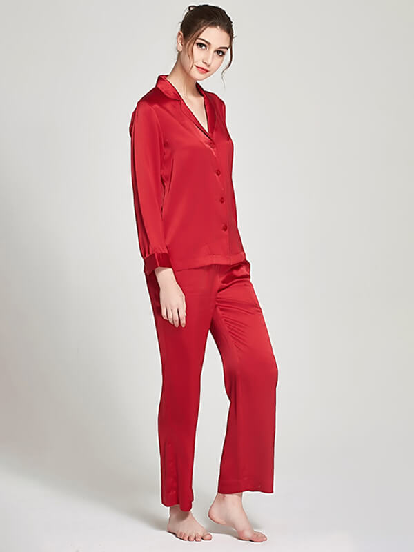 19 Momme Classic Solid Color Full Length Silk PJ Set for Women
