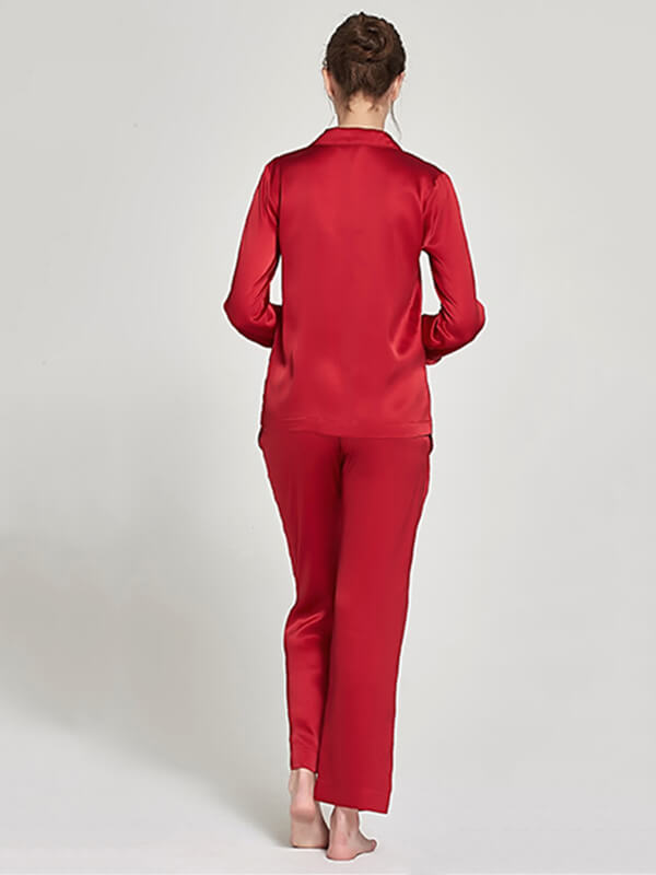19 Momme Classic Solid Color Full Length Silk PJ Set for Women