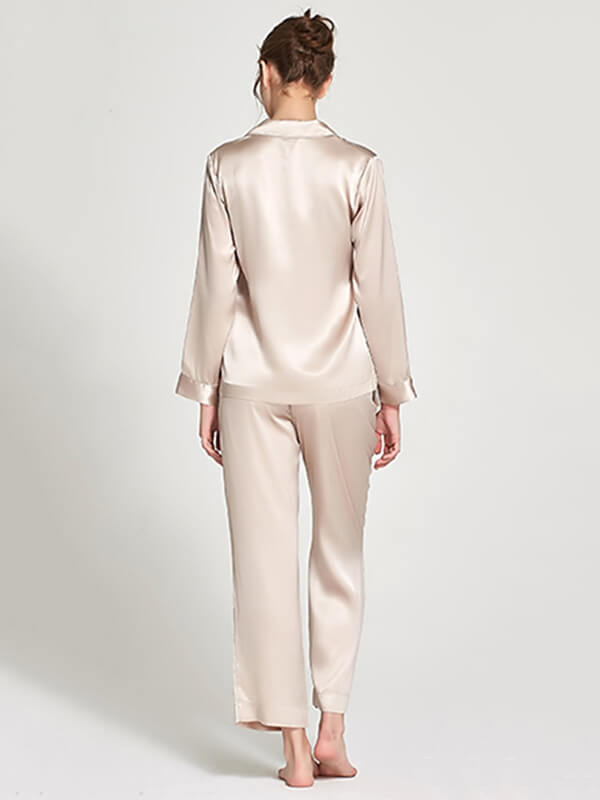 19 Momme Classic Solid Color Full Length Silk PJ Set for Women