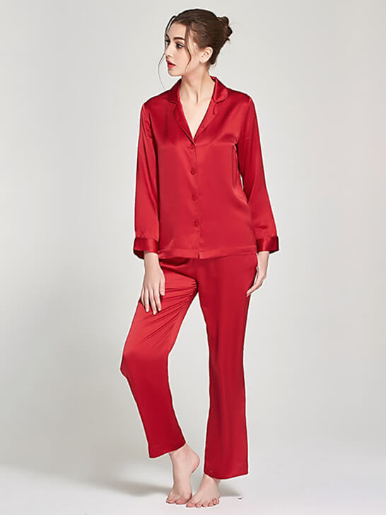 19 Momme Classic Solid Color Full Length Silk PJ Set for Women