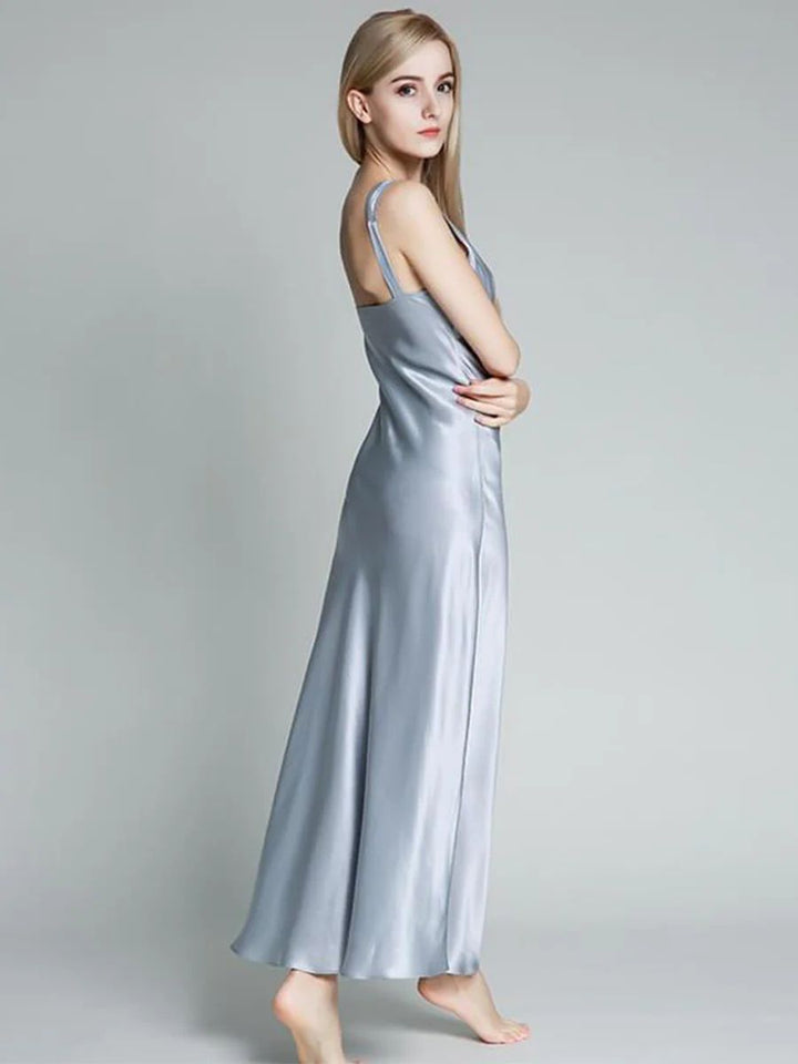 19 Momme Deep V-neck Floor Length Silk Nightgown with Wide Strap