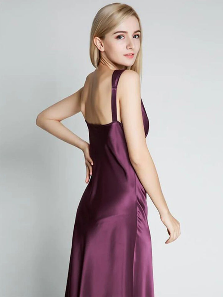 19 Momme Deep V-neck Floor Length Silk Nightgown with Wide Strap