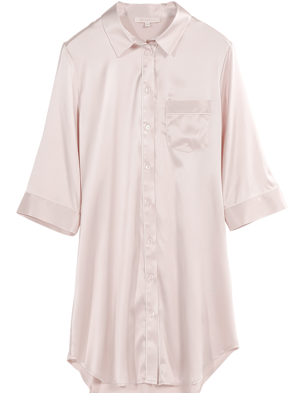 19 Momme Elegant Collar 3/4 Sleeve Button-Down Silk Nightshirt