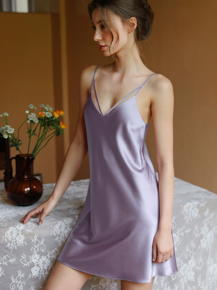 19 Momme Flirty Strappy Eye-catching Mini Silk Nightgown