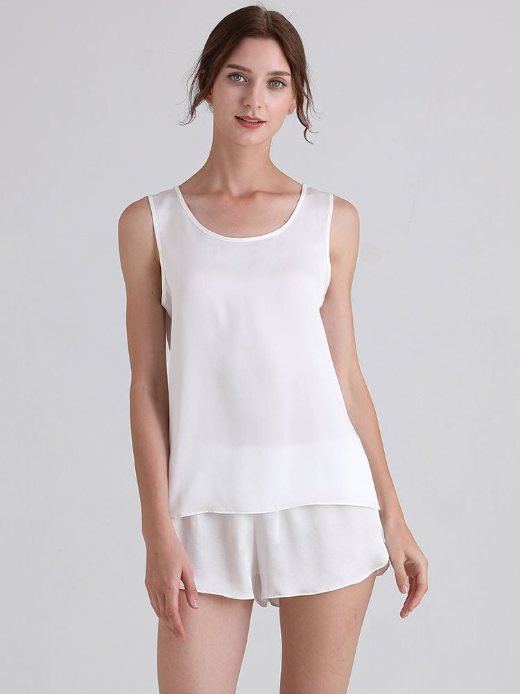 19 Momme Ladies Relaxed Style Silk Tank and Pajama Shorts Set