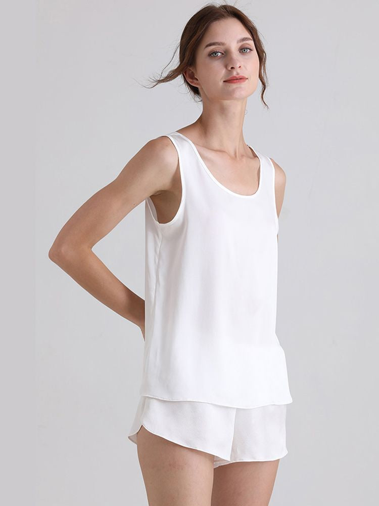 19 Momme Ladies Relaxed Style Silk Tank and Pajama Shorts Set