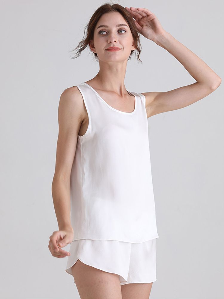 19 Momme Ladies Relaxed Style Silk Tank and Pajama Shorts Set