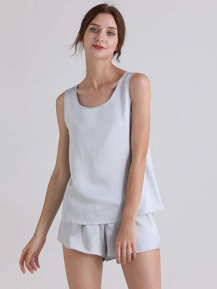19 Momme Ladies Relaxed Style Silk Tank and Pajama Shorts Set