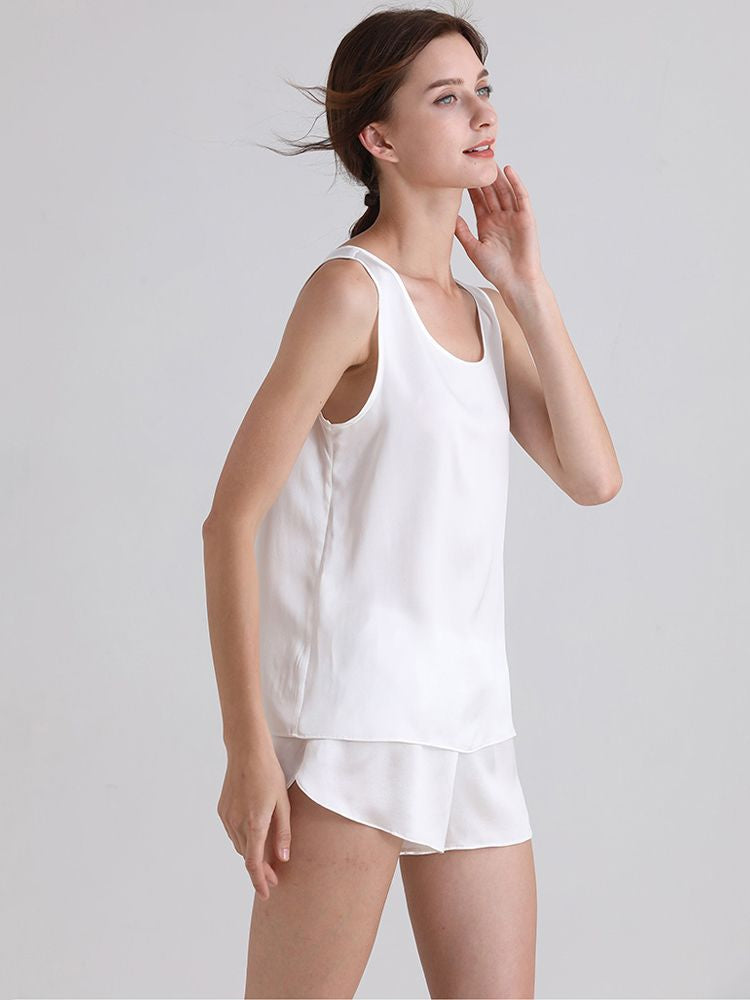 19 Momme Ladies Relaxed Style Silk Tank and Pajama Shorts Set