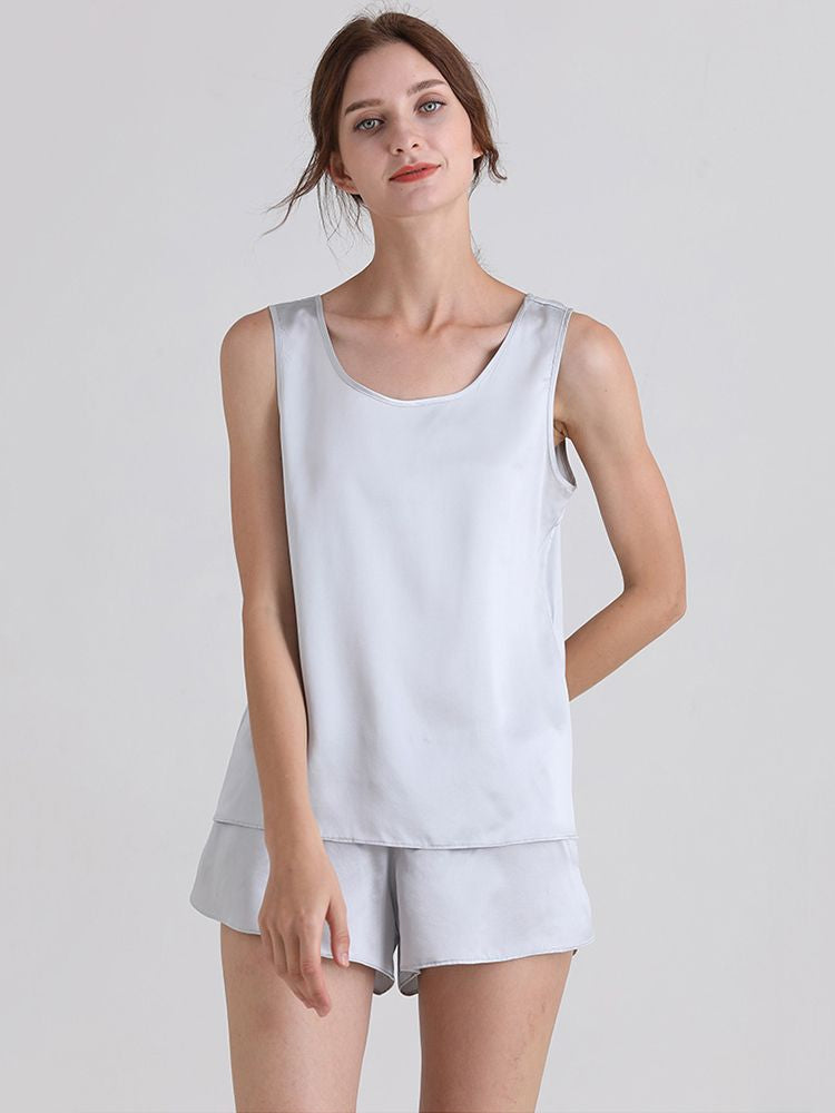 19 Momme Ladies Relaxed Style Silk Tank and Pajama Shorts Set