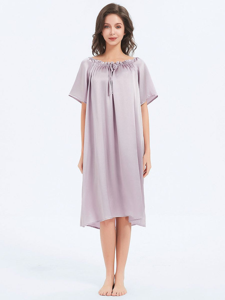 19 Momme Loose Style Knee-length Short-sleeve Silk Nightdress