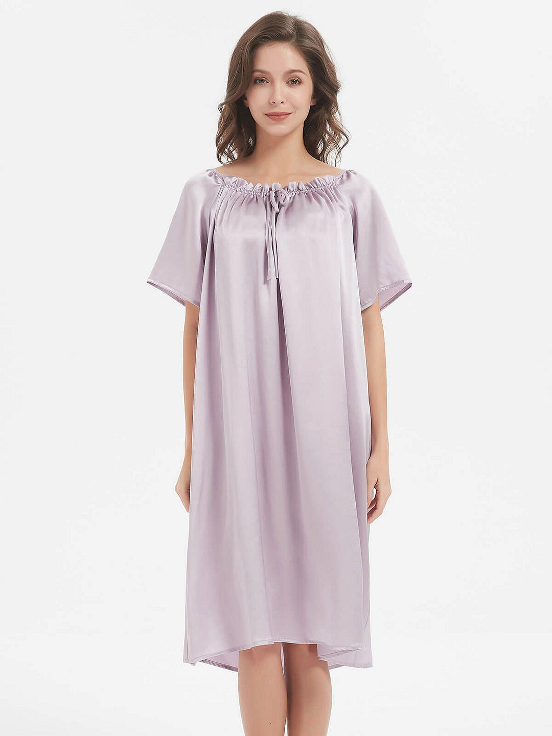 19 Momme Loose Style Knee-length Short-sleeve Silk Nightdress