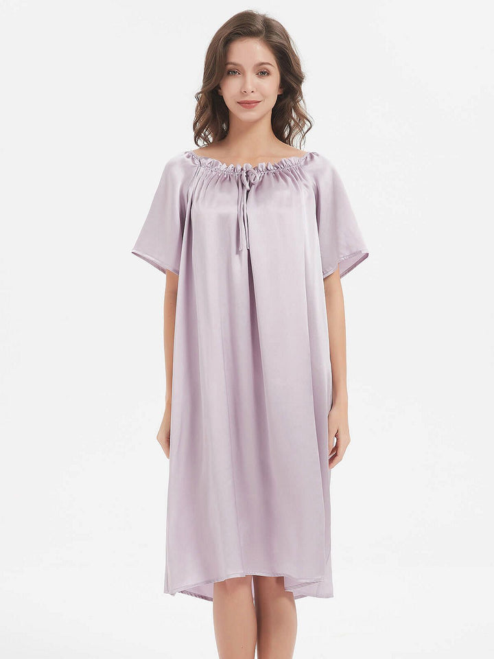 19 Momme Loose Style Knee-length Short-sleeve Silk Nightdress