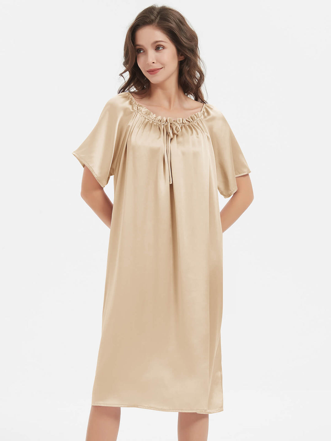 19 Momme Loose Style Knee-length Short-sleeve Silk Nightdress