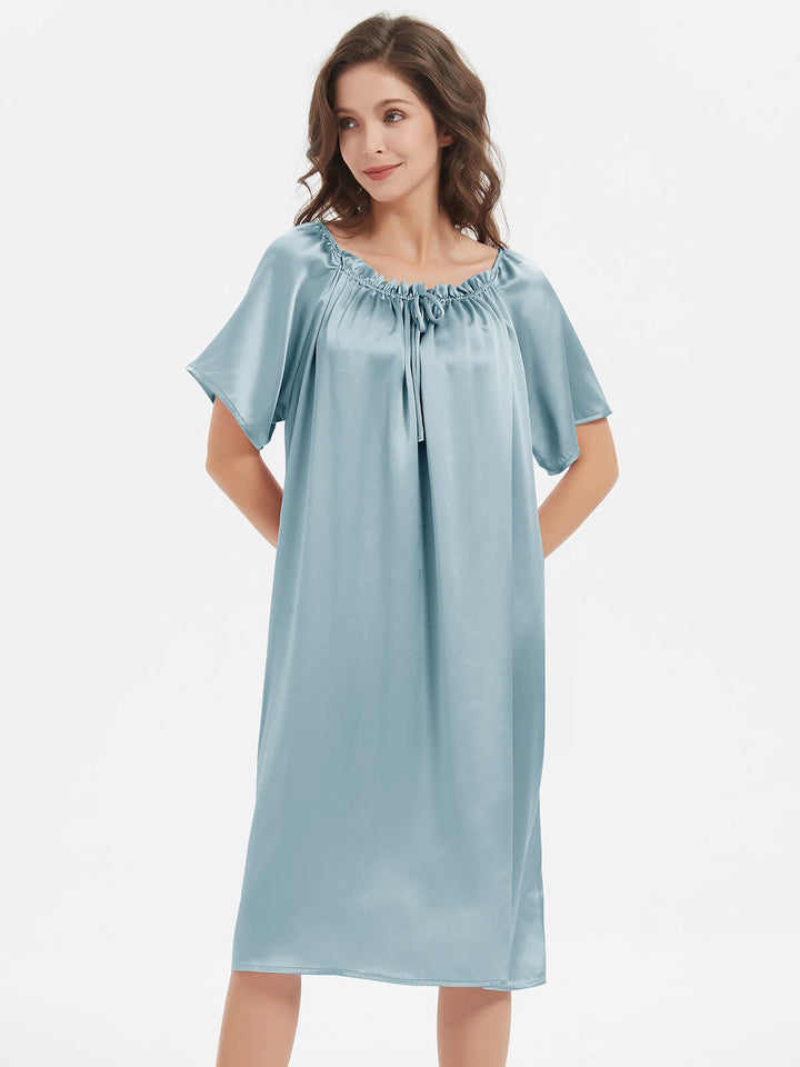 19 Momme Loose Style Knee-length Short-sleeve Silk Nightdress
