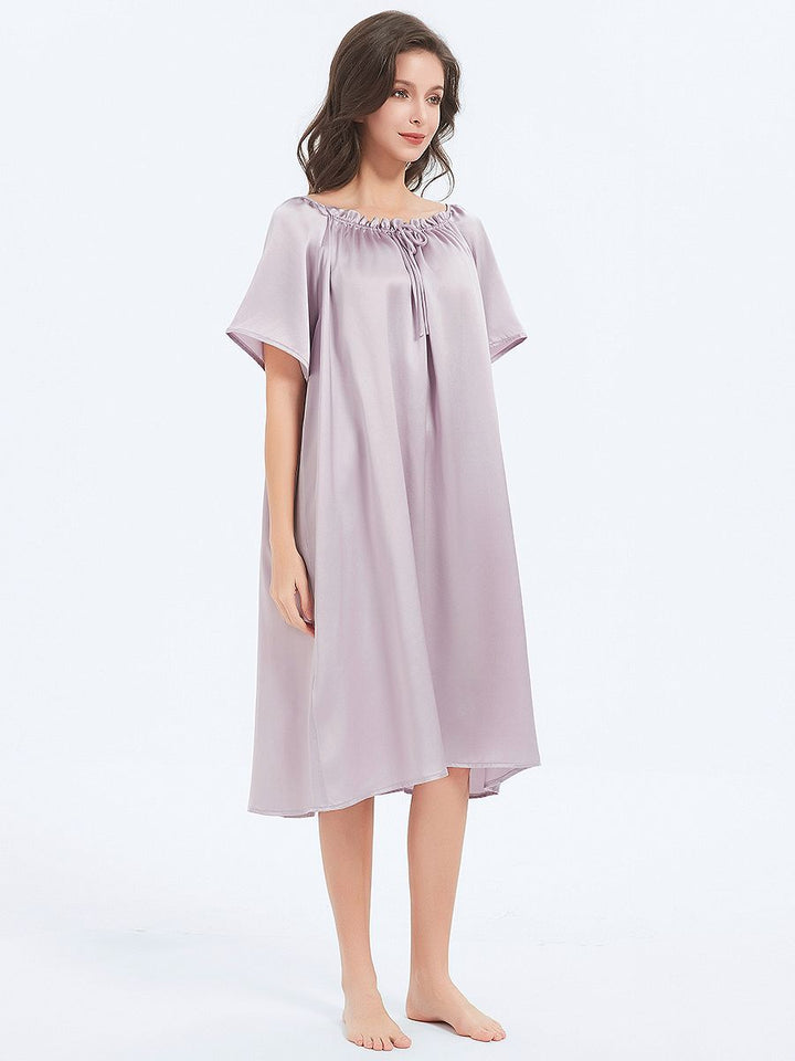 19 Momme Loose Style Knee-length Short-sleeve Silk Nightdress