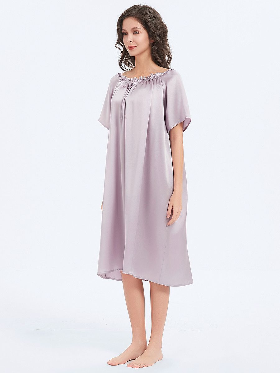 19 Momme Loose Style Knee-length Short-sleeve Silk Nightdress