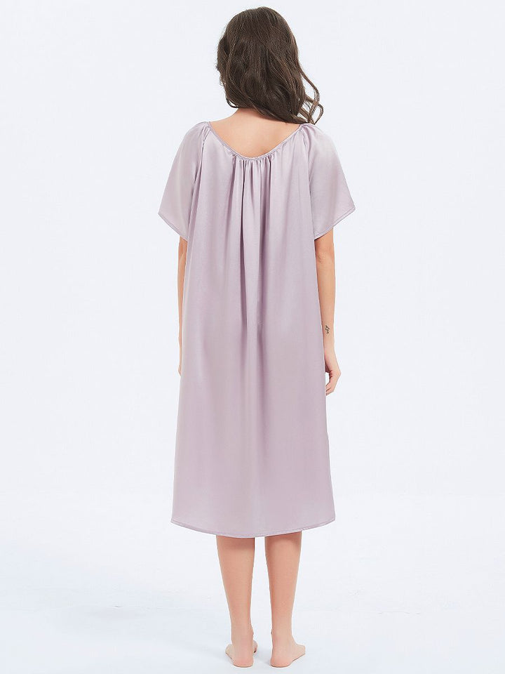 19 Momme Loose Style Knee-length Short-sleeve Silk Nightdress