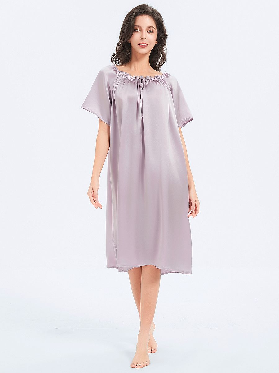 19 Momme Loose Style Knee-length Short-sleeve Silk Nightdress